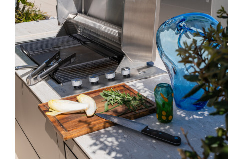Outdoor kitchen with gas barbecue on rooftop terrace